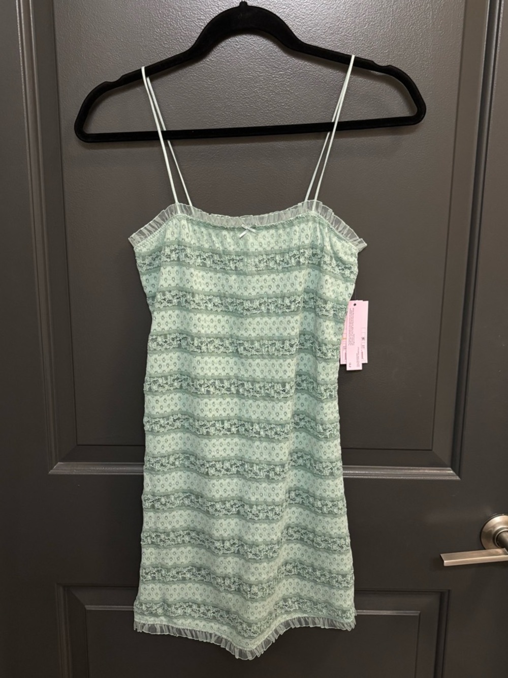 Wild Fable Women's Sage Green Lace Mesh Slip Mini Dress
